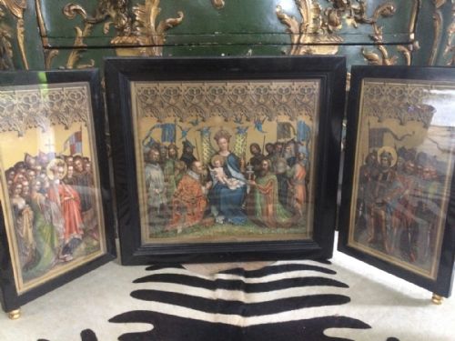 Rare Arundel Society Religious Chromolithograph Angels Triptych Jan Van Eyck
