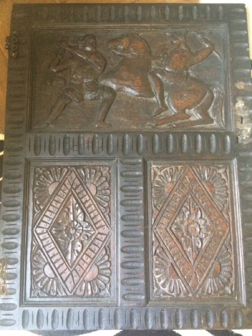 Antique Carved Oak Panel Soldier on Horse Back