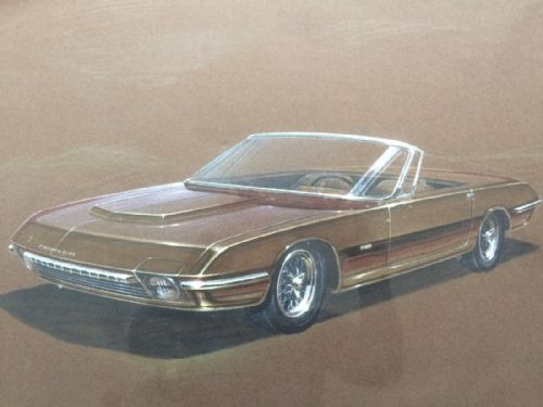 Large Rare Antique Original Trevor Fiore Drawings of a Concept Daimler Sports Car