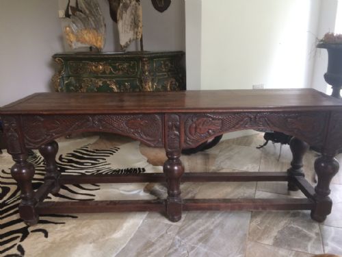 18th Century Carved Oak Mythical Beast Bird & Dog  Green Man Hall Table