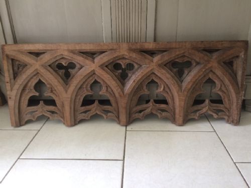 Victorian Carved Oak Gothic Panel Overmantel Overdoor Tracery