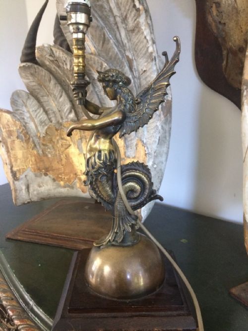 Victorian Mermaid Winged Angel Gas Lamp