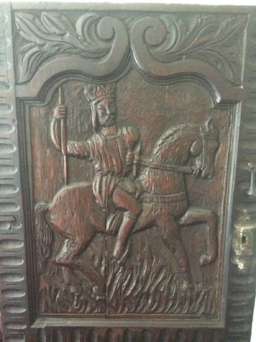 18th Century Carved Oak Panel of a King on Horseback