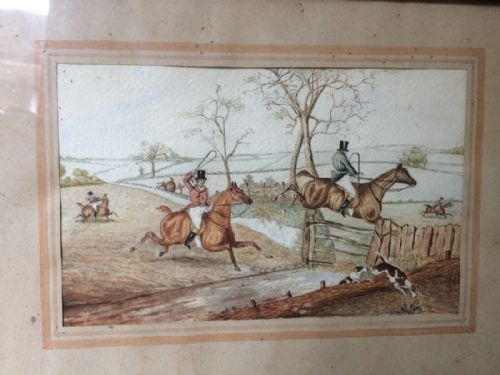 Henry Alken 19th Century Watercolour Painting of a Fox Hunt with Horse and Hounds