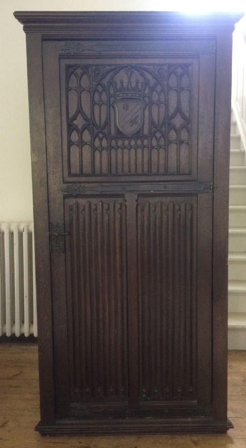 Large 19th Century Carved Oak Gothic Corner Cabinet Tracery