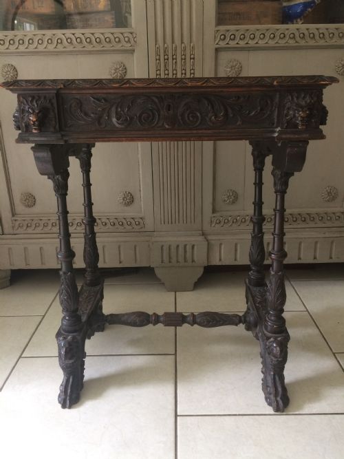 19th Century Carved Walnut Renaissance Specimen Table Mythical Devils Gargoyles