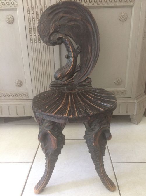 19th Century Carved Grotto Venetian Dolphin Chair with Shell Legs