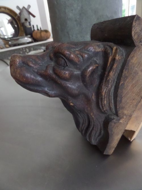 19th Century Carved Oak Black Forest Dogs Head Panel