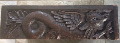 18th Century Carved Oak Griffin Winged Mythical Bird Panel