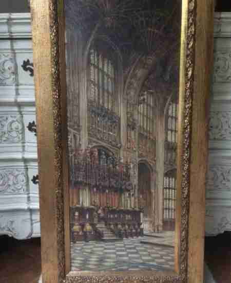 Large 19th Century Oil on Canvas Painting Henry VII Chapel Westminster Abbey