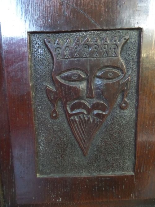 18th Century Carved Crowned Tribal Prince Oak Panel