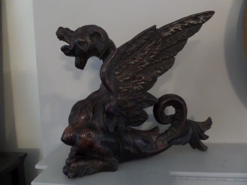 Large 18th Century Carved Walnut Winged Griffin Lion Paw Feet