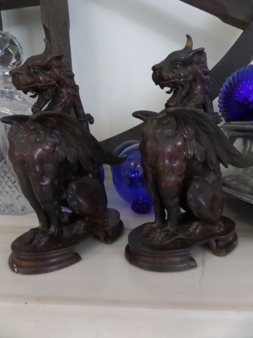 Pair 19th Century Bronze Griffin