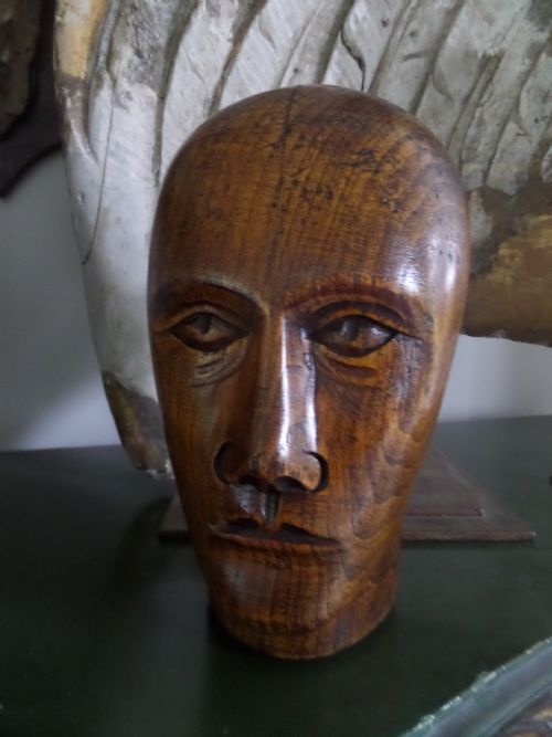 19th Century Carved Lay Figure Wooden Head Millinery Hat Block