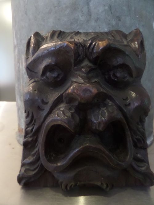 Rare Large 17th Century Carved Oak Lion Head Panel