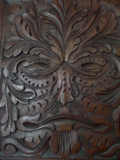 Antique Magnificent 19th Century Carved Oak Green Man Panel