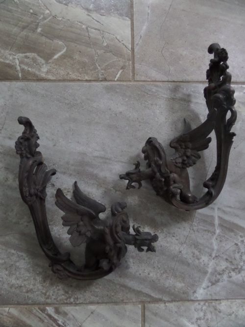 19th Century Antique Bronze Griffin Gargoyle Wall Lights Sconces