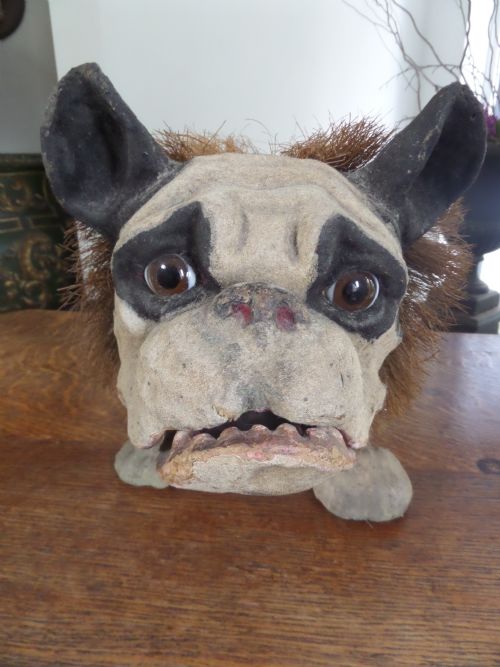 Antique Papier Mache French Bulldog Growler