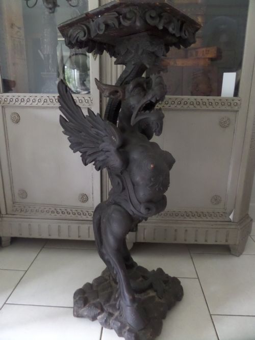 Rare 19th Century Carved Wooden Venetian Winged Devil / Satyr Torchere