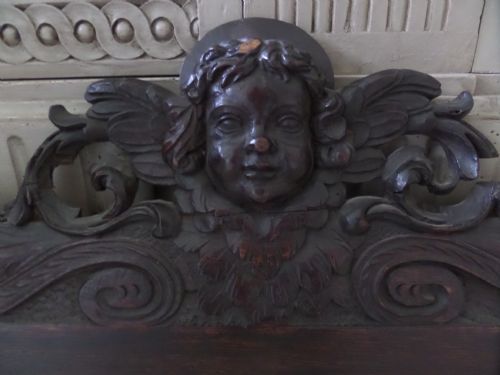Large Carved Oak 18th Century Cherub Panel Overmantel