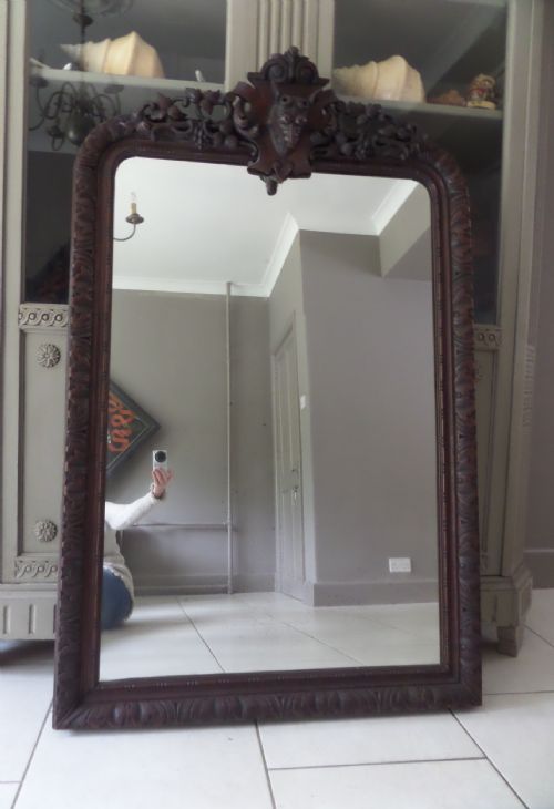Antique 19th Century Carved Oak Black Forest Deer Head Mirror