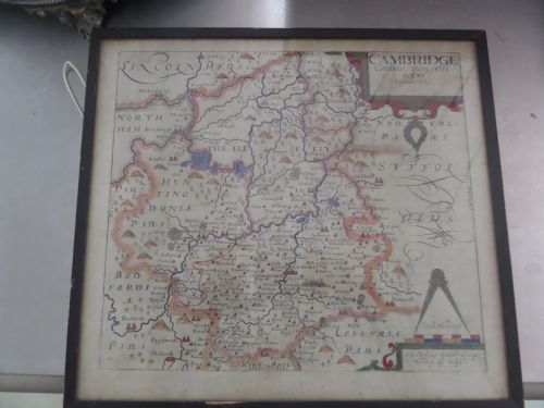 17th Century Engraved Map of Cambridge Christopher Saxton