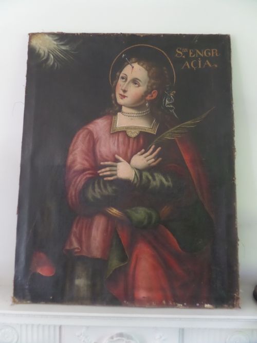 18th Century Oil on Canvas Painting Gothic Saint Santa Engracia