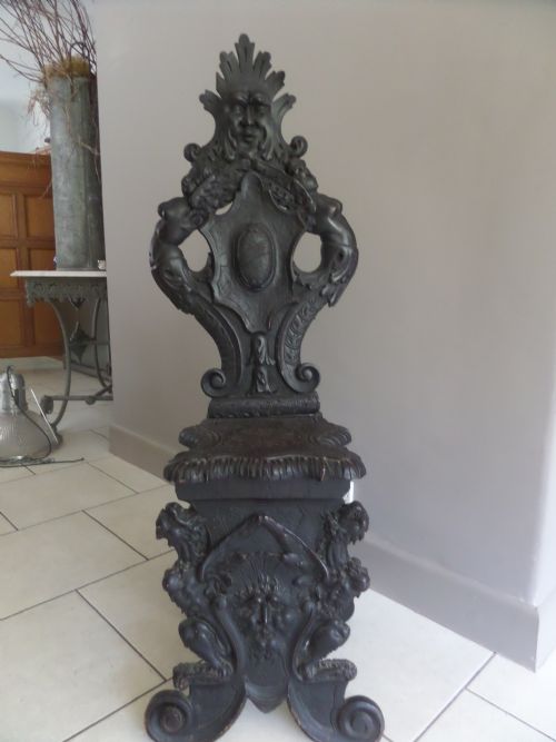 19th Century Carved Oak Grotesque Winged Mermaids Hall Chair