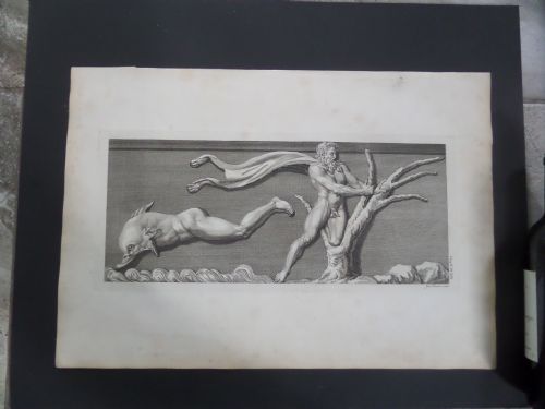Large 18th Century Engraving Antiquities of Athens Dolphin & Satyr