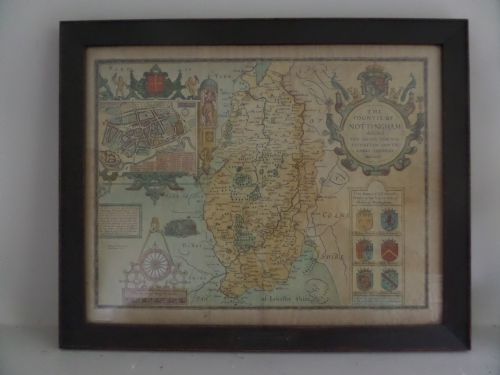 17th Century John Speed Map of Nottinghamshire Dated 1610