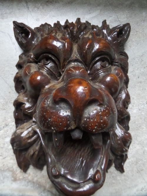 19th Century Carved Walnut Black Forest Lion Head