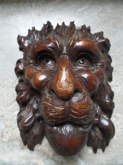 Antique 19th Century Black Forest Lion Head Carved Walnut Panel