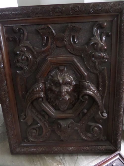 19th Century Large Green Man Mythical Lion Head Panel
