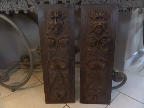 19th Century Carved Oak Large Gargoyle / Satyr Panels