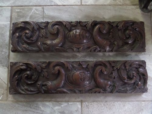 17th Century Carved Oak Armorial Panels Dated 1689