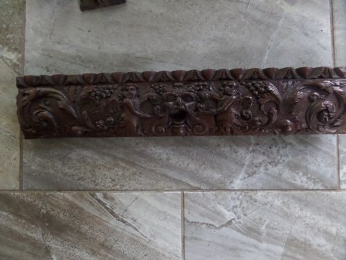 17th Century Carved Oak Devil Winged Cherubs Frieze Panel