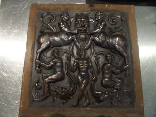 Antique Carved Walnut Mythical Devil Renaissance Panel Satyr and Sea Monsters No 1