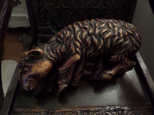 19th Century Large Carved Polychrome Sacrificial Lamb