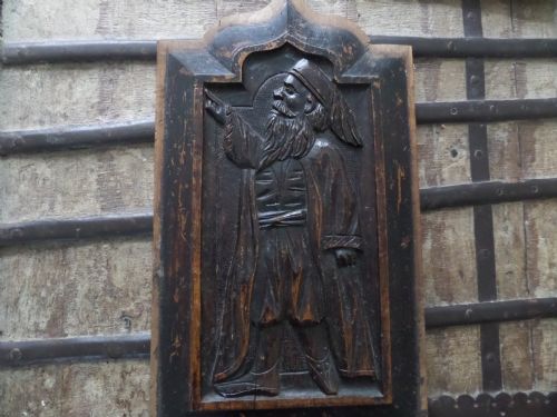 17th Century Carved Oak Gothic Welsh Nobleman Panel.