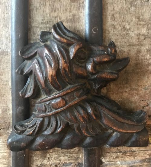 Victorian Carved Oak Dog Panel Pediment