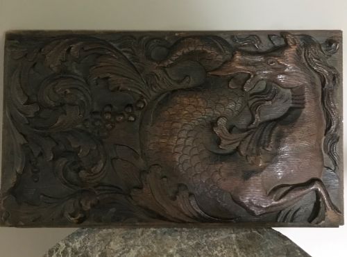17th Century Carved Oak Mythical Hippocampus Panel