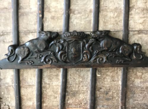 Antique Carved Walnut Heraldic Crest Mythical Dogs