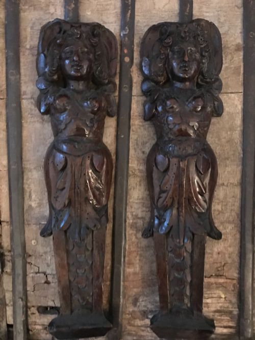 17th Century Carved Oak Female Caryatids Terms