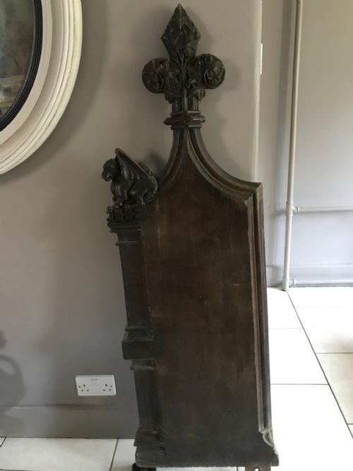 Carved Oak Winged Griffin / Gargoyle Poppy Head Church Pew Panel