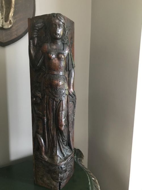 17th Century Carved Oak Panel Cardinal Virtue 'Charity'