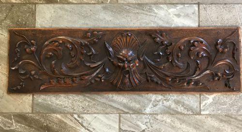 Large 19th Century Carved Walnut Green Man / Satyr Panel Overmantel
