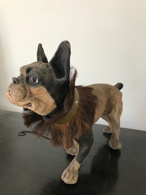 19th Century Papier Mache French Bulldog Growler