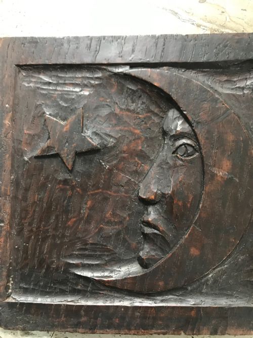 17th Century Carved Oak Panel of the Moon and Star