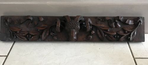 Antique Black Forest Carved Oak Ram's Head Panel