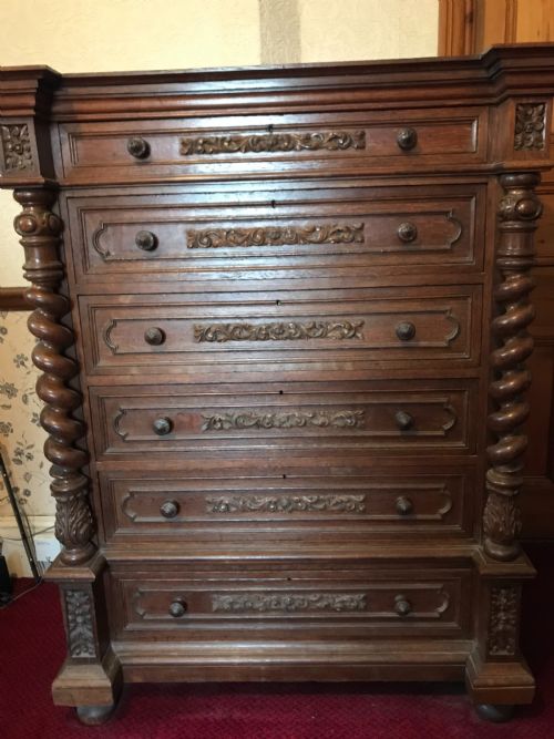 Victorian Welsh Carved Oak Plan / Artist Chest of Drawers